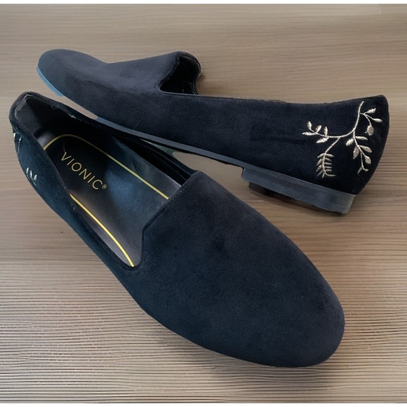 Vionic Shoes - Vionic Willa Flat Loafers Womens 9 Black Velvet Suede Slip On Comfort Shoes